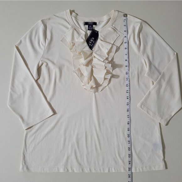 Chaps Women's Cream Vneck Elbow-length Pullover Top - Picture 4 of 10